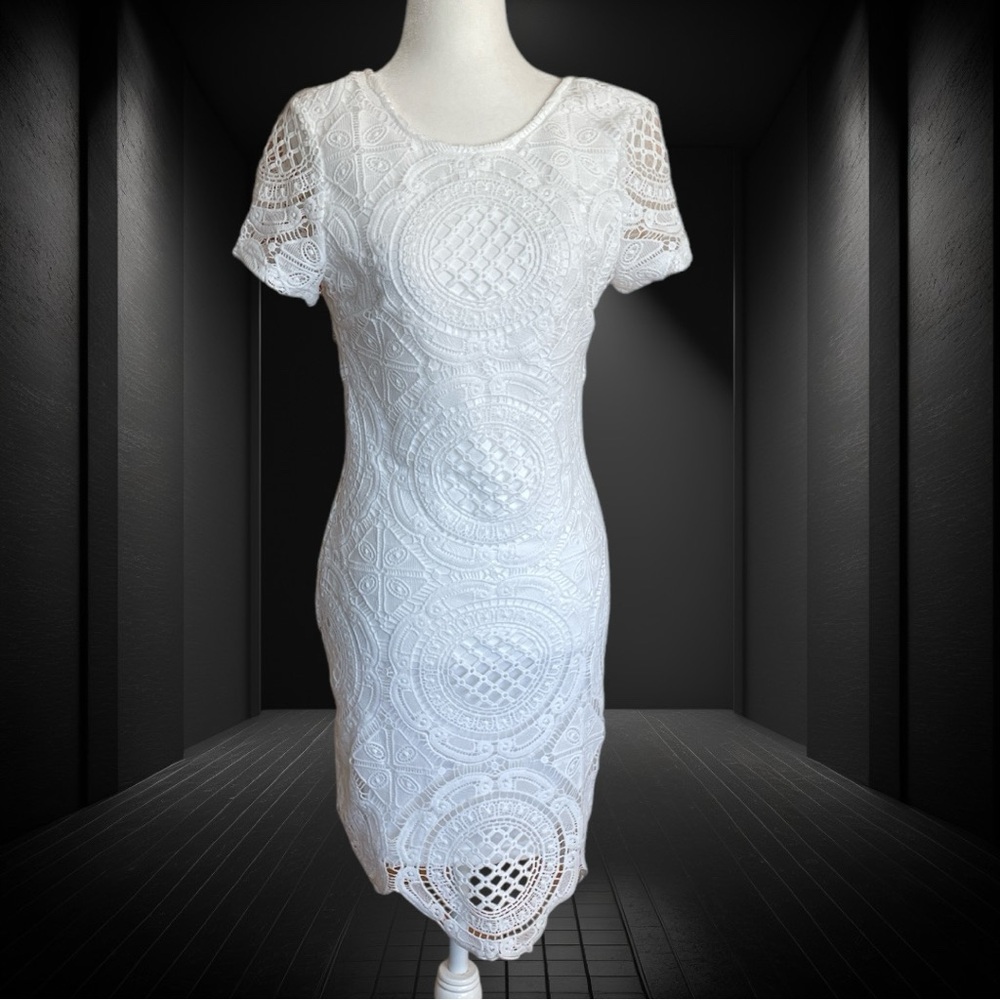 Lulus Elegant White Lace Dress Low Cut Back Bridal Shower Dress M